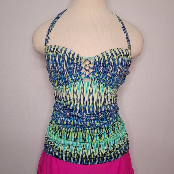 Halter Tankini Swim Top Ombre Blues - Picture 2 of 8